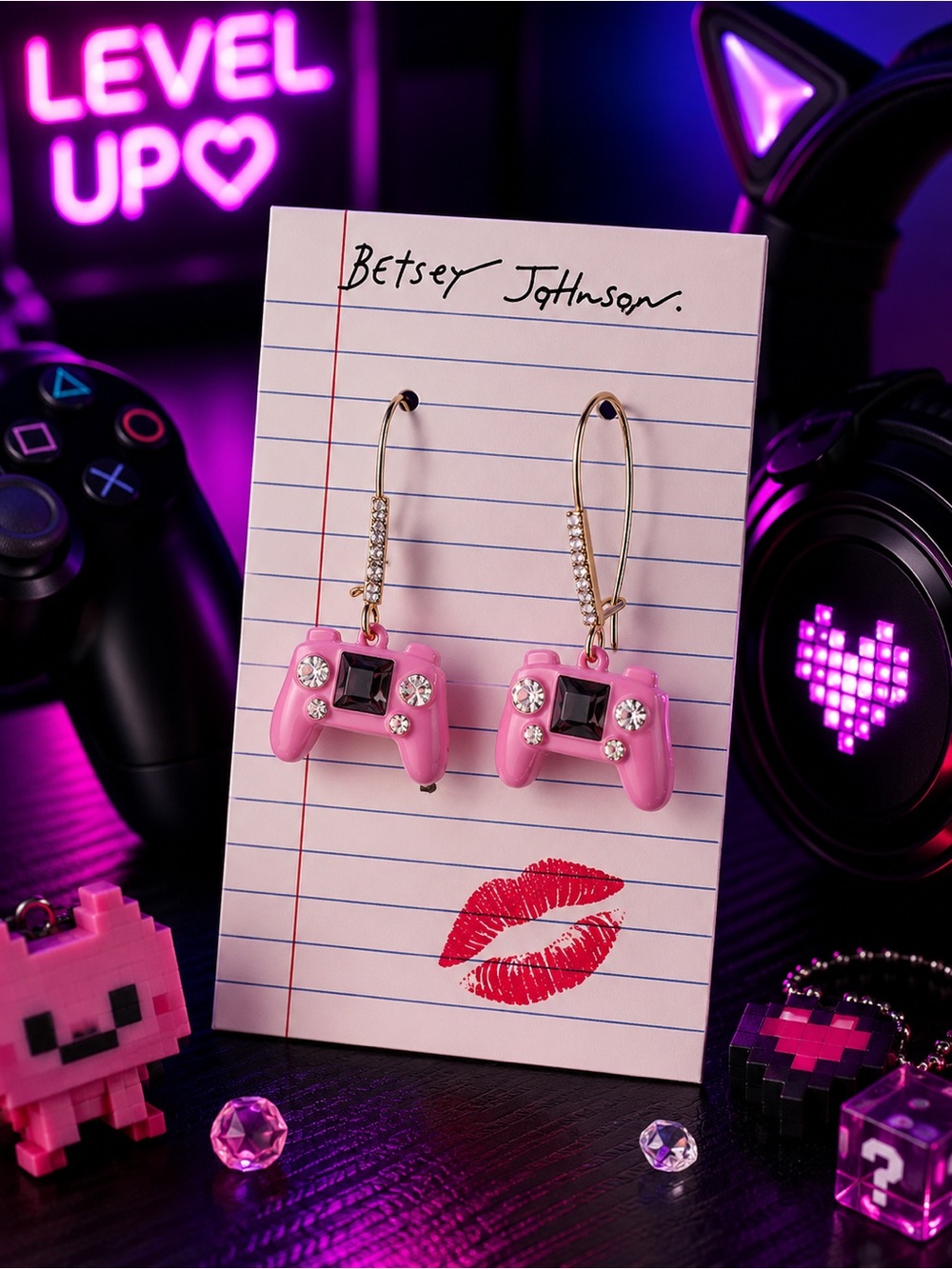 Authentic Betsey Johnson Pink Video Game Controller Drop Earrings NWT 🩷🩷🩷